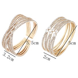 NEWITIN 2 Pieces Rhinestone Cuff Bracelet for Women Crystal Multilayer Bridal Bracelet Silver Adjustable Bangle Sparkling Rhinestone Open Bracelets for Women Costume Jewelry Dance Party Wedding
