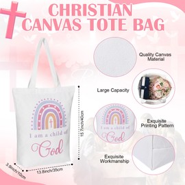 Bulyoou 3 Pieces Christian Gifts I am a Child of God First Communion Gifts Included Cosmetic Bag, Tote Bag and Bookmark Bible Verse Religious Present for Godchild