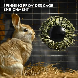 Navaris Metal Rabbit Hay Feeder - Durable Hay Spinning Accessories for Rabbits and Guinea Pigs - Entertaining Feeding Wheel Rack, Bowl with Convenient Door