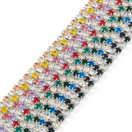 Spritewelry 10 M Rhinestone Link Chains Silver Iron Glass Crystal Chains Colorful Necklace Bracelet Craft Chain for Jewelry Making Sewing Fringe Decoration