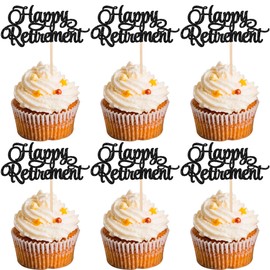 30 piezas de adornos para cupcakes Happy Retirement con purpurina Adventwre Begin I'm Retired para cupcakes para decoración oficial de fiesta de cumpleaños, decoración de pasteles, color negro