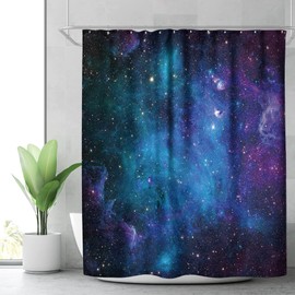 Riyidecor Fabric Galaxy Star Outer Space Shower Curtain for Bathroom Decor 72Wx72H Inch Starry Bathtub Set Men Boys Trippy Nebula Universe Planet Accessories Decor Panel Bathroom 12 Pack Hooks