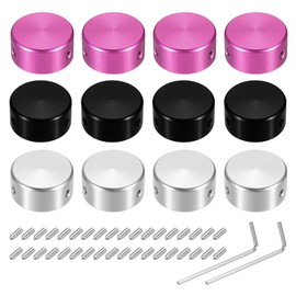 MECCANIXITY 12 Pcs Footswitch Toppers Guitar Pedal Button Caps Metal Footswitch Top Cover 3/8" Multi-Color for Guitar Effects Pedal Buttons, Red, Black, Silver