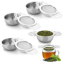 4Packs Small Fine Mesh Tea Strainers with Bowl, Stainless Steel Loose Tea Infusers Strainers 7 cm Diameter Tea Filter with Double Wing Extender Ideal for Loose Tea Juice Coffee Filter