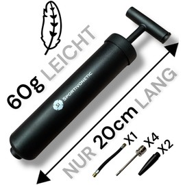 SPORTIVONETIC® Ball Pump with 4 Metal Needles, 2 Plastic Needles, 1 Hose, Suitable for Any Sports Ball, Football, Volleyball, Basketball, Gymnastics Ball, Small Air Pump with Needle Needles, Black