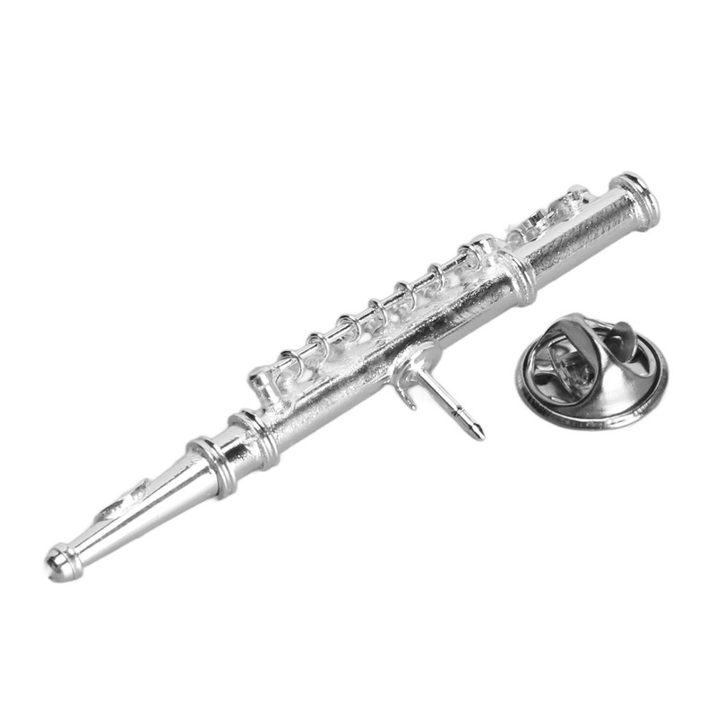 Silver Flute Brooch Miniature Musical Instrument Lapel Brooch Pin with