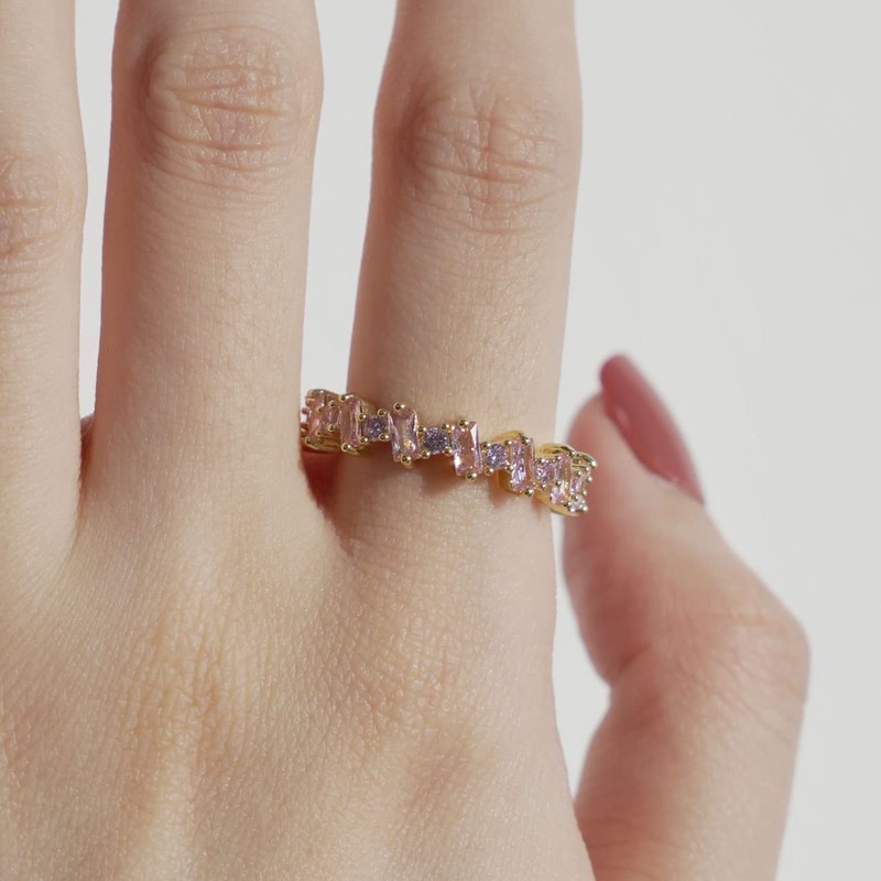 Michooyel 18K Gold Pated Eternity Band Ring Pink Cubic Zirconia