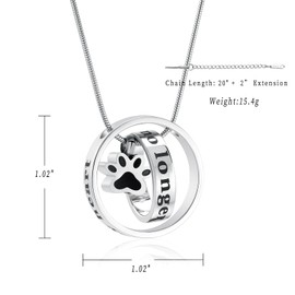 memorial jewelry Forever in My Heart,No Longer by My Side Cremation Pet Urn Necklace Screw Opens and Lock Ashes Pendant Jewelry for Dog Cat (Dog claw)