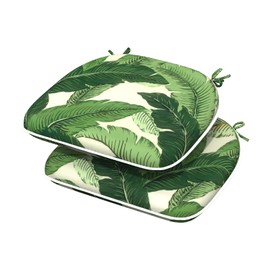 TWLEAR Indoor/Outdoor Chair Cushions 16x17 Inch, Patio Chair Cushions with Ties, All Weather Seat Cushions for Patio Furniture Home Garden Chair Use, Set of 2, Swaying Palms Green