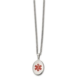 Solid Stainless Steel Red Enamel Oval RN Registered Nurse Caduceus Symbol Medical 20in Emergency Alert Pendant Necklace Charm Chain - with Secure Lobster Lock Clasp 20" (Width = 3mm)