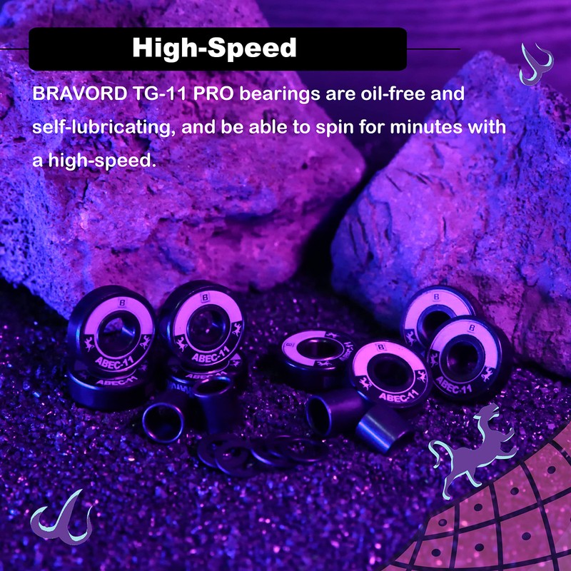 BRAVORD TG11PRO Skateboard Bearings, Black Ceramic Ball Bearings with Washers