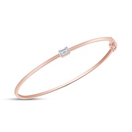 SAVEARTH DIAMONDS 0.30 Carat Emerald Cut Lab Created Moissanite Diamond Solitaire Bangle Bracelet For Women In 14K Rose Gold Over Sterling Silver Size : 7 Inch, (VVS1 Clarity, 0.30Cttw)