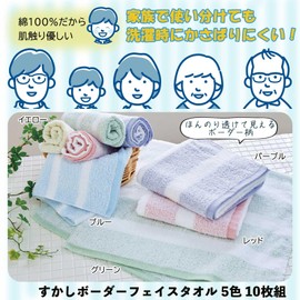 Top Labo 88022100 Watermark Border Face Towels, 5 Colors, Set of 10, 13.4 x 31.5 inches (34 x 80 cm), Facial Towels, 100% Cotton, Facial Towels, Washing, Quick Drying, Sports, Bath, Thin, Lightweight