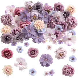 rongflower Faux Flower Heads Small Silk Artificial Flower DIY Fake Mini Flowers Rose Daisy Multicolor Flowers Craft Supplies for Wedding Party Wreath Graduation Season Party Home Decor (45, Purple)
