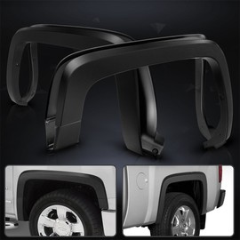 Fender Flares Compatible With 2014-2018 Chevy Silverado 1500 2500HD 3500HD, Factory Style Black PP Injection Right Left Wheel Cover Protector Vent Trim By IKON MOTORSPORTS, 2015 2016 2017