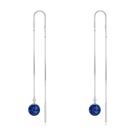 Lapis lazuli Drop Earrings Sterling Silver Long Pull Through Lapis Ball Dangle Earrings Ear Line Threader Earrings Jewelry for Women Teen