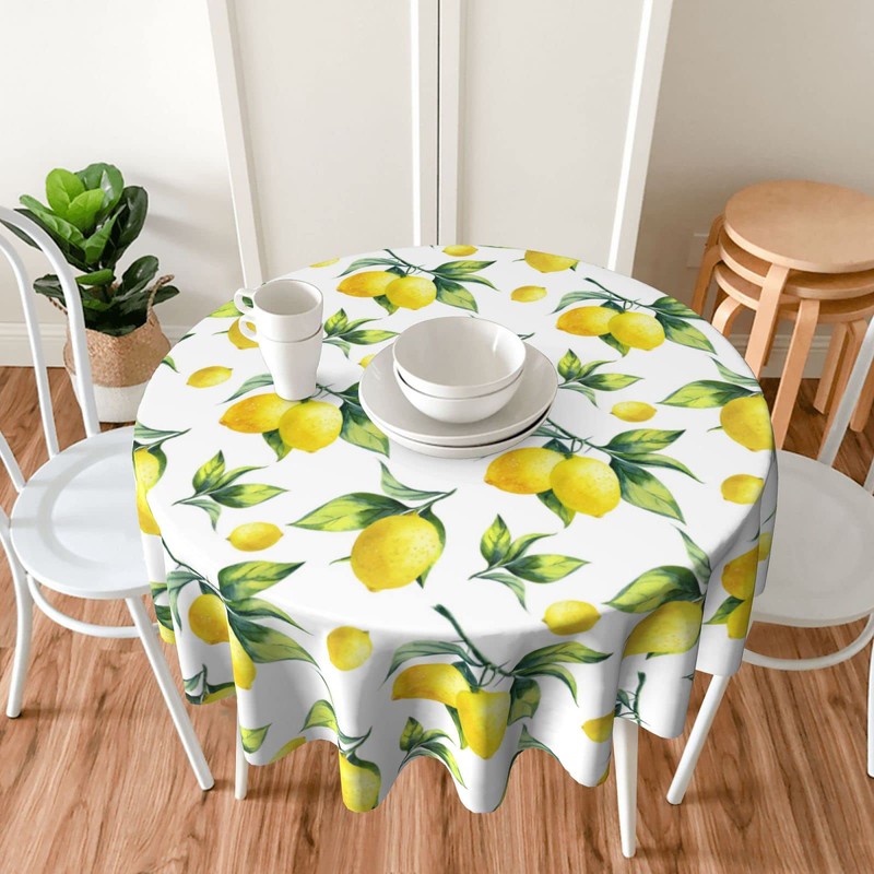 Lemon Tablecloth Round 60 Inches for Spring Summer Yellow Lemon