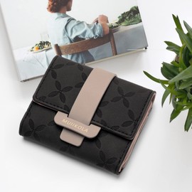 MUIIKOLA Women's RFID Blocking Large Capacity Wallet 100% Vegan Leather Large Women's Purse with 9 Card Slots and 1 ID Window, Onyx black-s