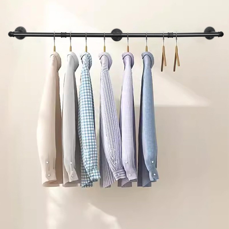 Jeasor Industrial Iron Pipe Clothes Hanging Bar DIY Wall-Mounted Garment