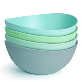 9.6'' Serving Bowls, Bamboo Fiber Salad Bowls Set of 4, 2.6Qt/84 Ounce, Large Bowls for Kitchen,Curvy Shape Big Deep Bowl for Salad,Vegetable,Fruit,Cereal, Lightweight & Easy to Clean(Multi Turquoise)