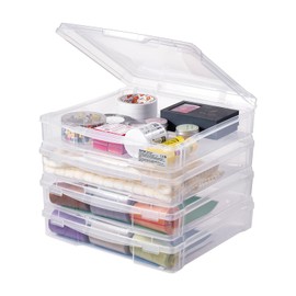 VEVOR Scrapbook Paper Storage, 4 Pack Stackable Plastic Board Game Boxes, Clear Multi-Purpose Document Case with Rounded Corners and Double Latches, for Office Essentials Tools Arts Crafts Supplies