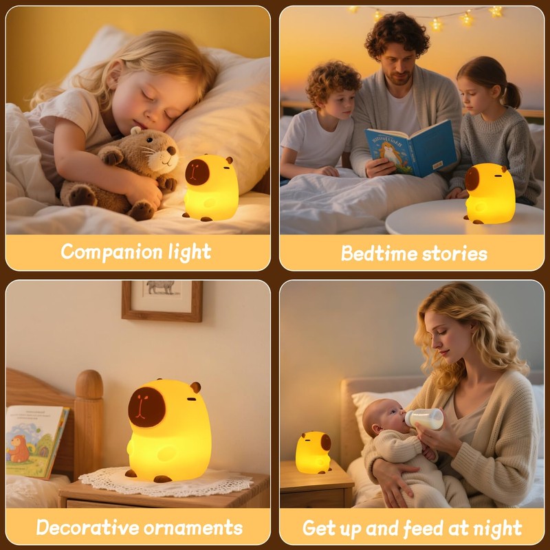 Rytinazzz Capybara Night Light for Kids, Squishy Lamp, 1200mAh Long-Lasting