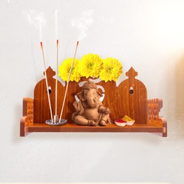 New Wooden Temple Wall Mounted Hanging Table top Pooja Mandir God Stand Shelf for Home Office and Gifting (Om Design-2)