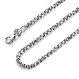 FOSIR Mens Round Box Chain, Stainless Steel Rolo Chain Necklace for Women Men, 2/3/4mm Wide, 18/20/22/24/26/30 Inch