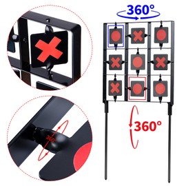 GearOZ Spinning Airsoft Target, 18"x9", Pellet Gun Targets, Air Rifle Targets, Tic-Tac-Toe Designed BB Gun Resetting Shooting Target Stand for Outdoor, Backyard