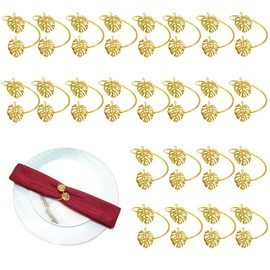 24Pcs Palm Leaf Napkin Rings Gold Leaves Napkin Holder Metal Serviette Buckles for Thanksgiving Wedding Christmas Dinning Table Decoration