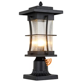 EERU Dusk to Dawn Outdoor Post Light Fixture Waterproof Pole Mount Light with Pier Mount Adapter, Black Finish with Seeded Glass Outdoor Post Lantern for Patio, Garden, Porch and Backyard