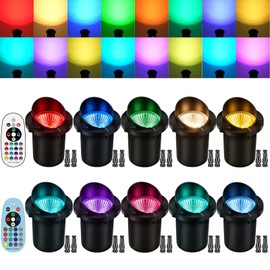 Motrackcao RGBW Low Voltage Landscape Lights, 10W Color Changing LED Well Lights with 40 Connectors, IP68 Waterproof Outdoor In-Ground Lights for Pathway Garden Yard Tree, 12V-24V (10 Pack)