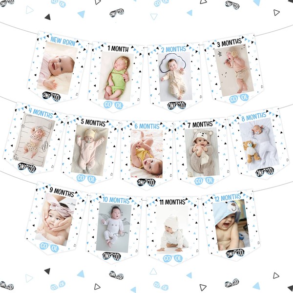 One Cool Dude Birthday Decorations One Cool Dude Photo Banner for Boys First Birthday Party Decoration Black and Blue 1 Cool Dude Birthday Party Decorations Photo Banner from Newborn To 12 Months Annual Milestone Photo Banner Supplies
