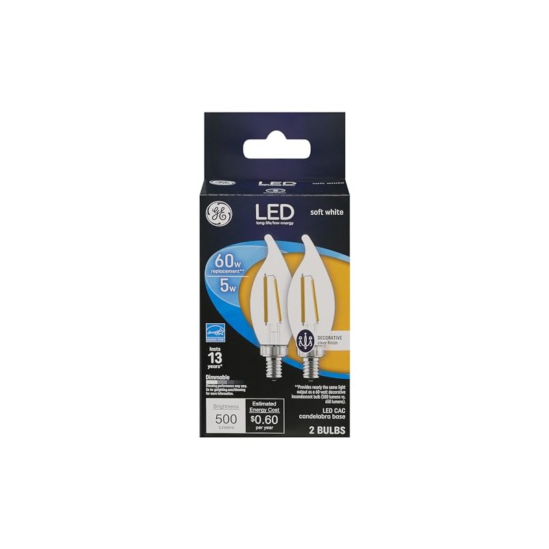 GE LED 60 watt Equivalent Decorative Candle Soft White Dimmable