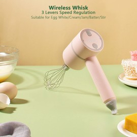 Food Mixer, Electric Whisk, Egg Mixer, Pancake Mixer, Mixing Machine (【41822】 Pink Wireless 2 Sticks)