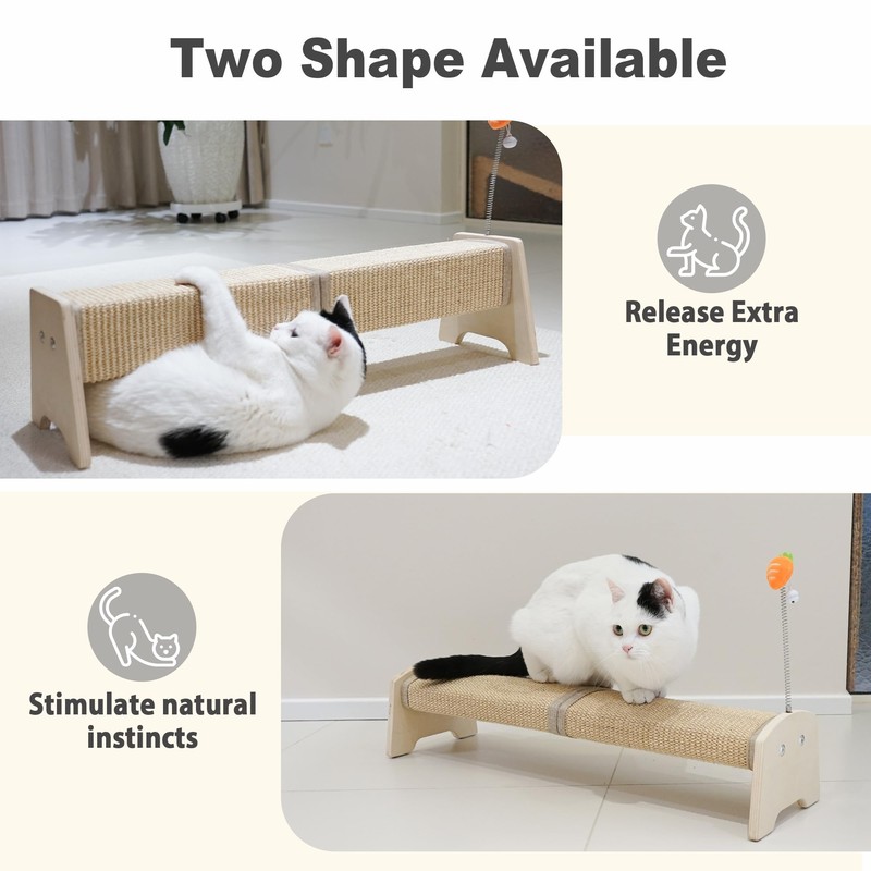 Meeyoview 30" Horizontal Scratching Post, Sisal Cat Scratcher with Spring