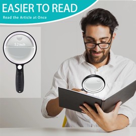 Large Magnifying Glass with 37 LED Light and Case, 10X 20X 45X Handheld Illuminated Lighted Magnifier with 3 Light Modes Rechargeable Magnifying Glass for Seniors Reading, Inspection (White & Black)