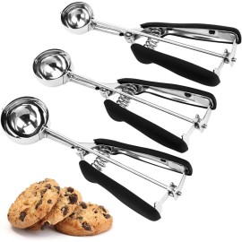 LLESCA Cookie Scoop Set, 3Pcs Ice Cream Scoop, Cookie Scoops for Baking Set of 3, 18/8