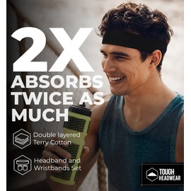 Tough Headwear Terry Cloth Running Headband - Sweat-Wicking Athletic Sweat Band - Court-Ready Basketball Accessories