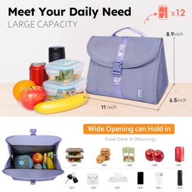 NOL Natural Organic Lifestyle Insulated Lunch Bag for Women/Men, Reusable Nylon Leakproof Lunch Cooler Box, Lunch Tote Bag With Buckle for Work Travel Picnic (Light purple)