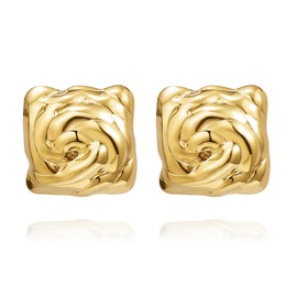 Large Statement Earrings Gold Stud Earrings Gold Hypoallergenic Stainless Steel Earrings Women's Chunky Bow Earrings Jewellery Women Gifts for Women, Gold Plated, No Gemstone