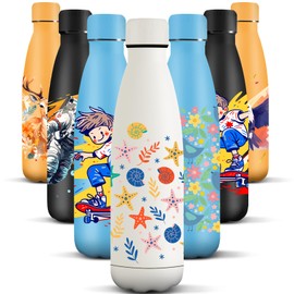 HoneyHolly Stainless Steel Drinking Bottle, 500 ml, BPA-Free, Thermos Flask, Double-Walled, Water Bottle, Leak-Proof, 18/8 Stainless Steel, Thermos Flask for Sports, Camping, School