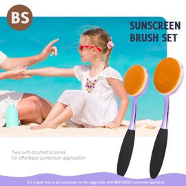 Sunscreen Brush Set - Sunblock Applicator for Kids, Adults, Child-Safe for Face and Body, Sun Lotion Applicator Sun Cream Brush with Cleaning Mat Travel Size (2 Pack) (Purple)