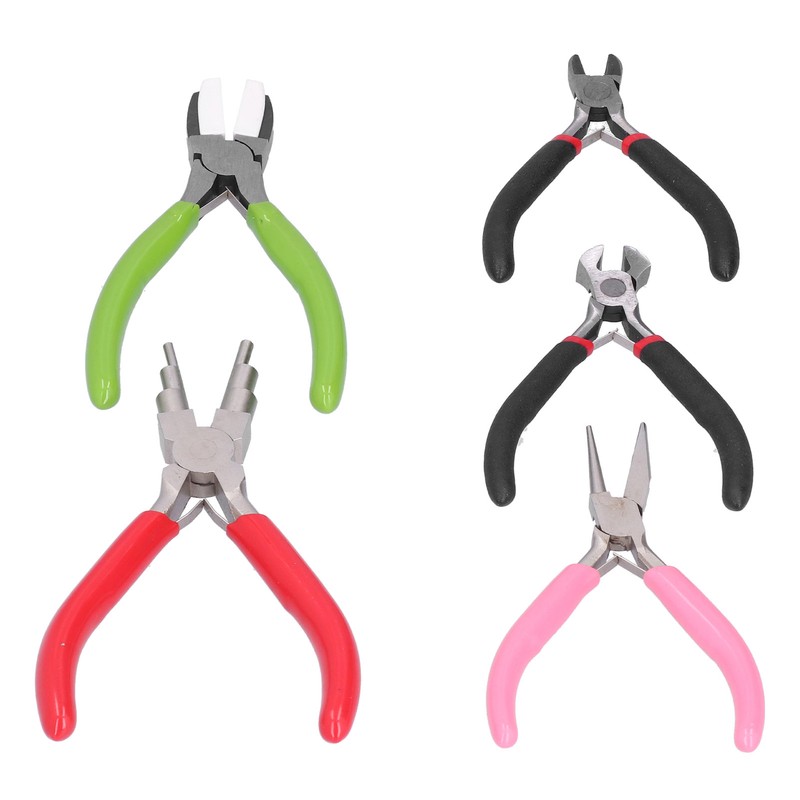 5Pcs Pliers Kit Diagonal Flat Nosed Bail Making Jewelry Pliers