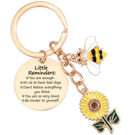 Inspirational Sunflower Bee Keychains Gifts - Little Reminders Motivational Uplifting Quotes You Are Enough Encouragement Keychain Daily Affirmation Inspirational Gifts for Women Men Best Friend