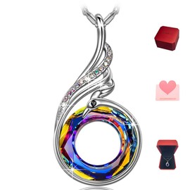 WHHFS Phoenix Crystal Pendant Necklace for Women - Vintage Copper Silver-Plated Jewelry with 7 Diamond Accents, Gift for Mom, Girlfriend, Wife, Mother's Day, Wedding, Anniversary & Evening Party.