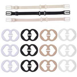 Bra Strap Clips, 3 Pieces Non-slip Bra Straps Elastic Adjustable Bra Strap Holder with 9 Pieces Bra Clips, Black, White, Beige for Full Cup Size