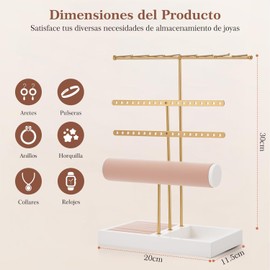 Organizador de Joyería de 4 Niveles, Estante Organizador de Joyas de Metal, Soporte para Joyas con en Forma de T con Bandeja, para Anillos, Pendientes, Relojes (Blanco)