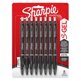 Sharpie S-Gel, Gel Pens, Medium Point (0.7mm), Black Gel Ink Pens, 8 Count