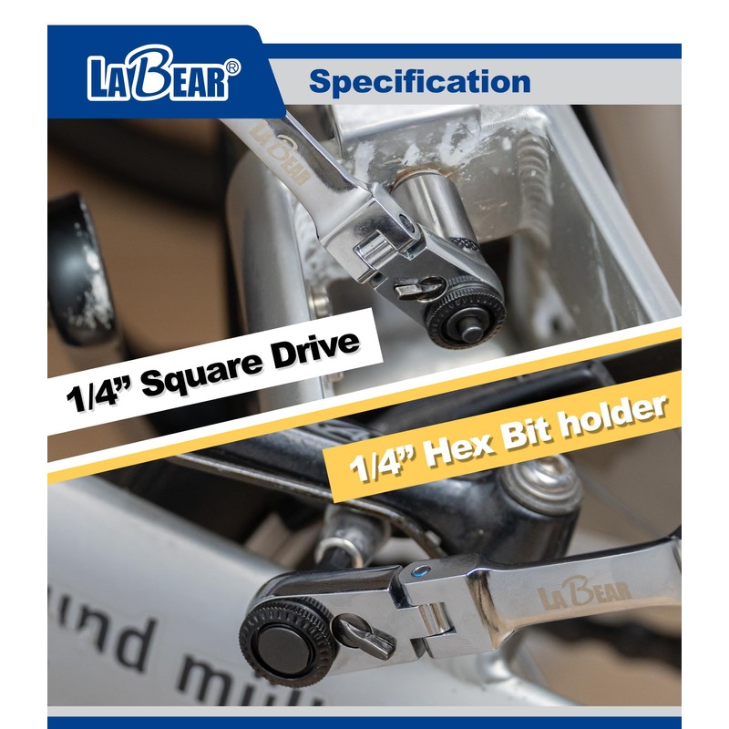 LABEAR - Flexible Dual Ratchet with 1/4" Square Drive &